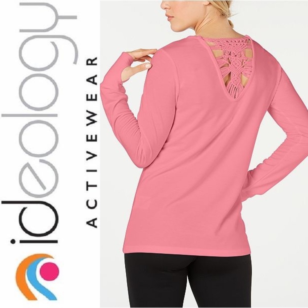 Ideology Crochet-Back Long-Sleeve Athleisure Top
